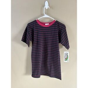 NWT Vintage 90s Pacific Bay Black And Pink Striped T Shirt Size S Skate Surf USA